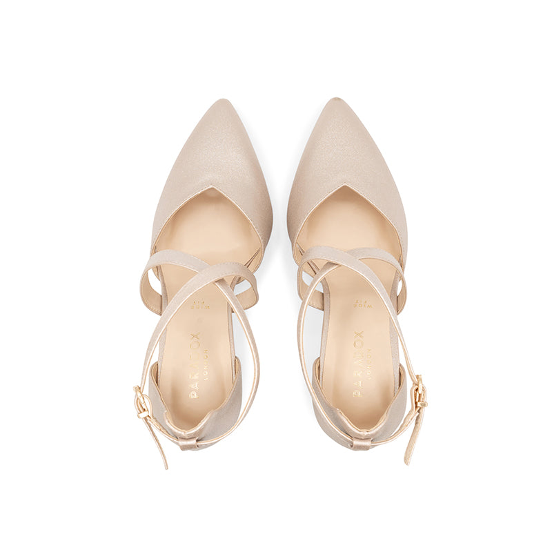Paradox London Felicia Wide Fit Heels Nude Shimmer Wide Fit High Block Heels