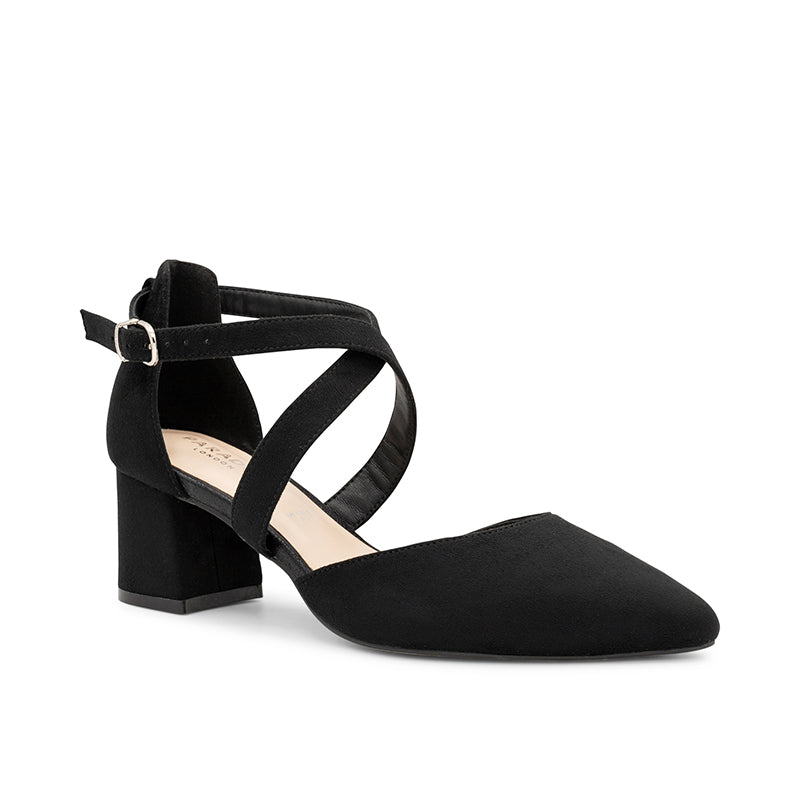 Paradox London Ffion Wide Fit Heels Black Wide Fit Block Heel Court Shoe
