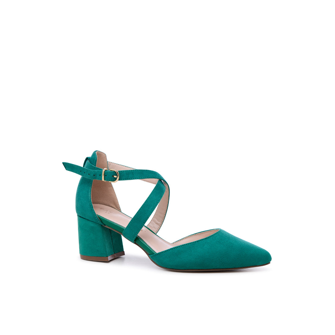 Paradox London Ffion Wide Fit Heels Emerald Green Wide Fit Block Heels