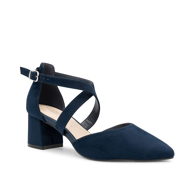 Paradox London Ffion Wide Fit Heels Navy Wide Fit Block Heel Slingback