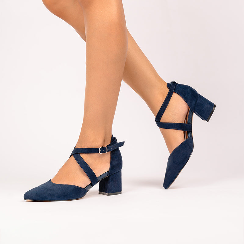 Paradox London Ffion Wide Fit Heels Navy Wide Fit Block Heel Slingback