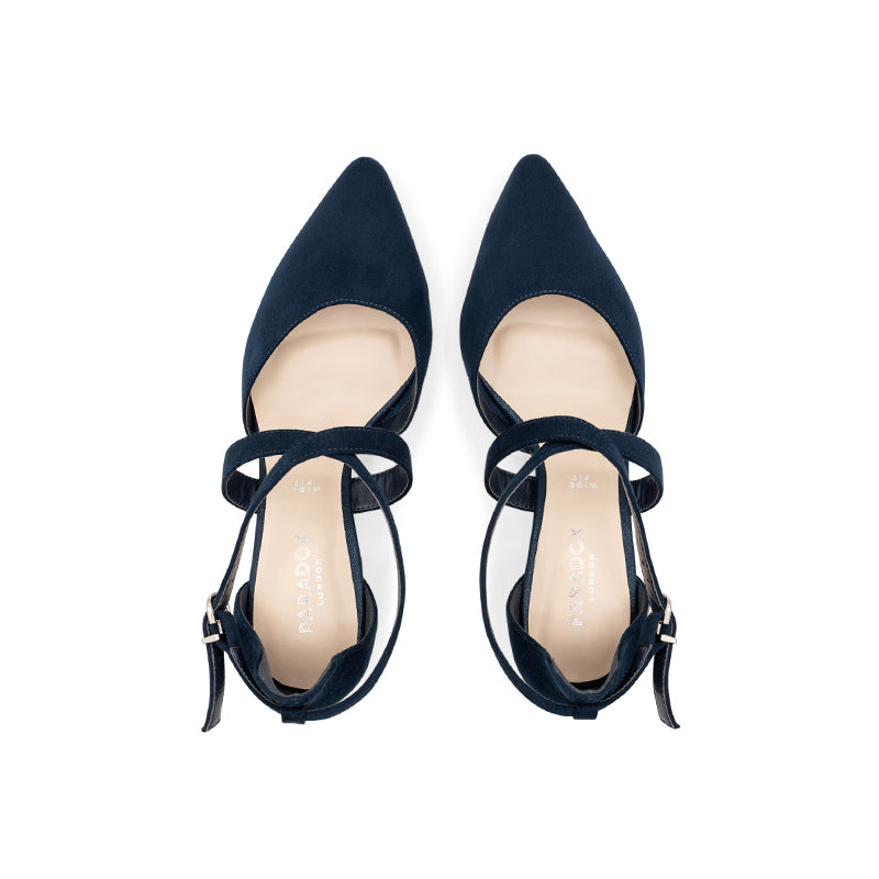 Paradox London Ffion Wide Fit Heels Navy Wide Fit Block Heel Slingback