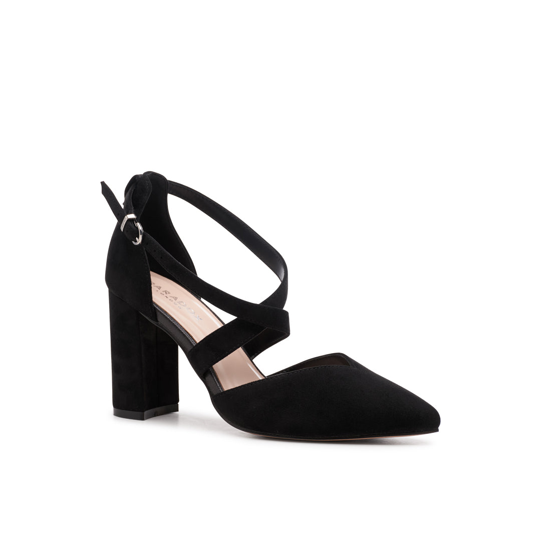Paradox London Finula Wide Fit Heels Black Wide Fit Block Heel Court Shoes