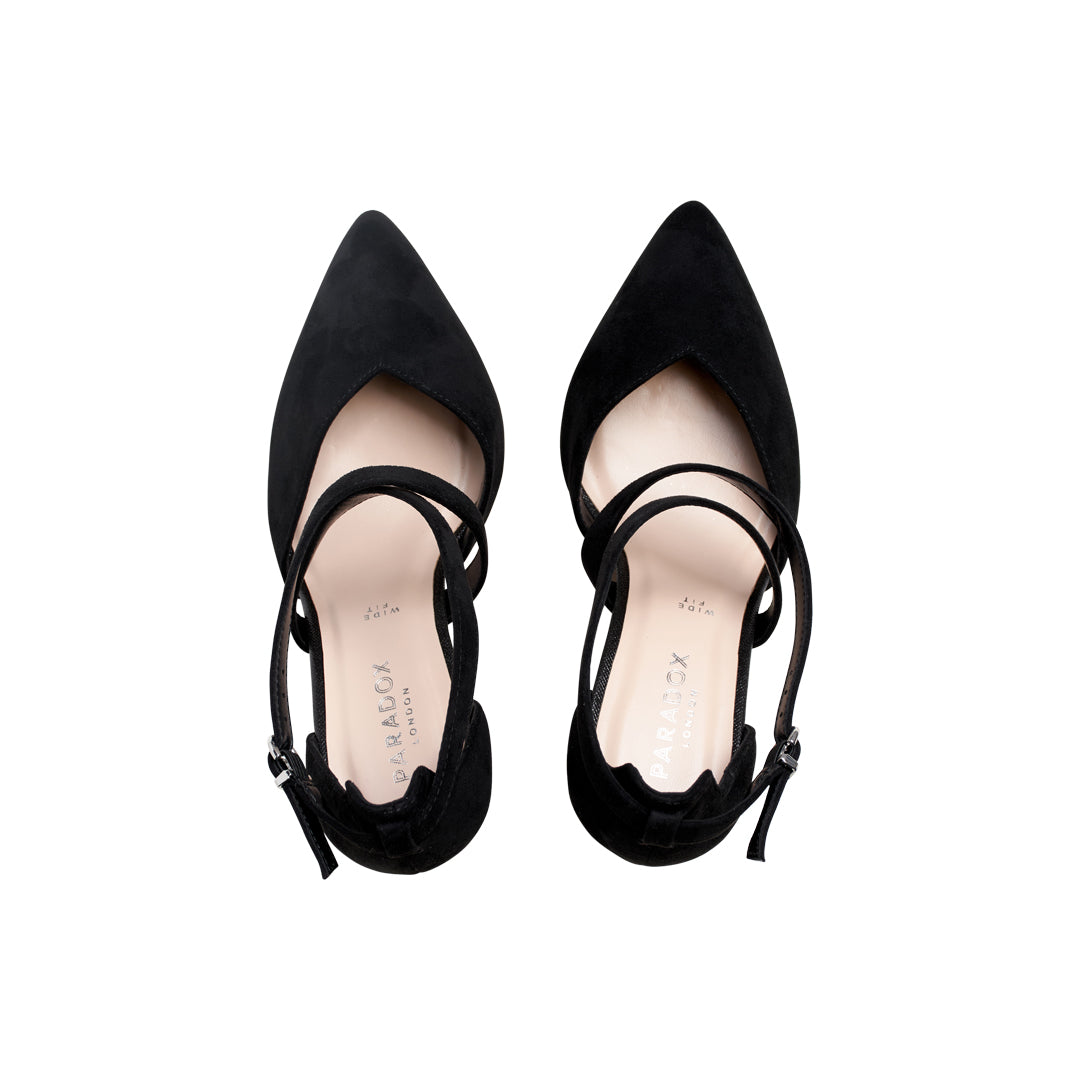 Paradox London Finula Wide Fit Heels Black Wide Fit Block Heel Court Shoes