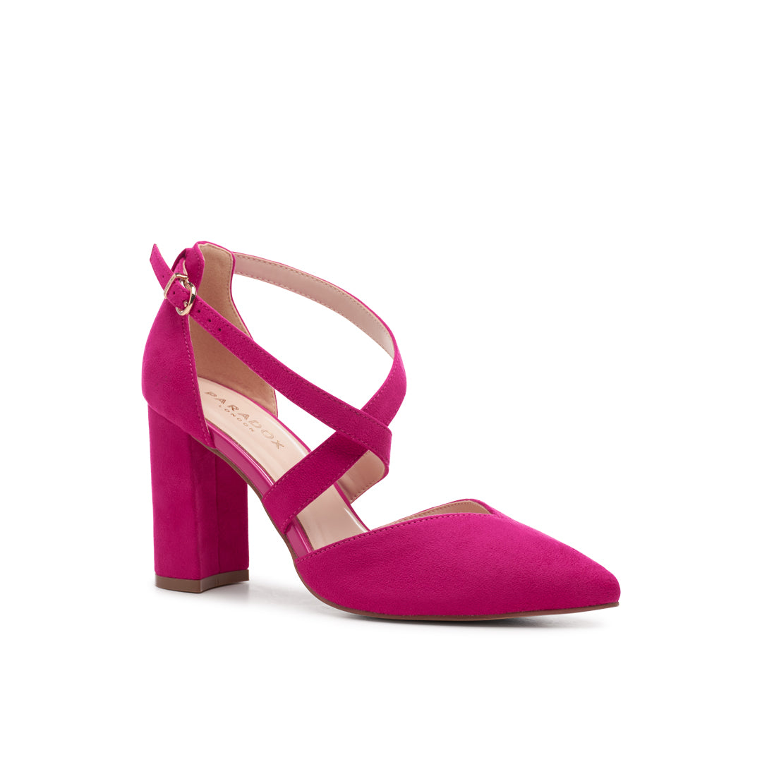 Paradox London Finula Wide Fit Heels Fuchsia Wide Fit Block Heel Court Shoes