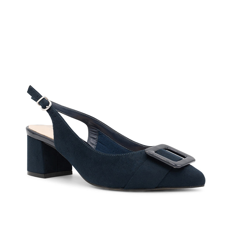 Paradox London Fiona Wide Fit Heels Navy Wide Fit Block Heel Slingback