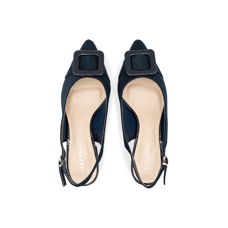 Paradox London Fiona Wide Fit Heels Navy Wide Fit Block Heel Slingback