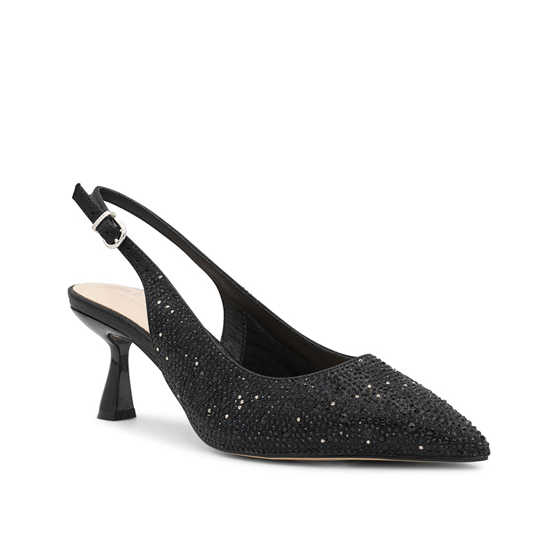 Paradox London Fiora Wide Fit Heels Black Diamante Wide Fit Slingback Kitten Heel