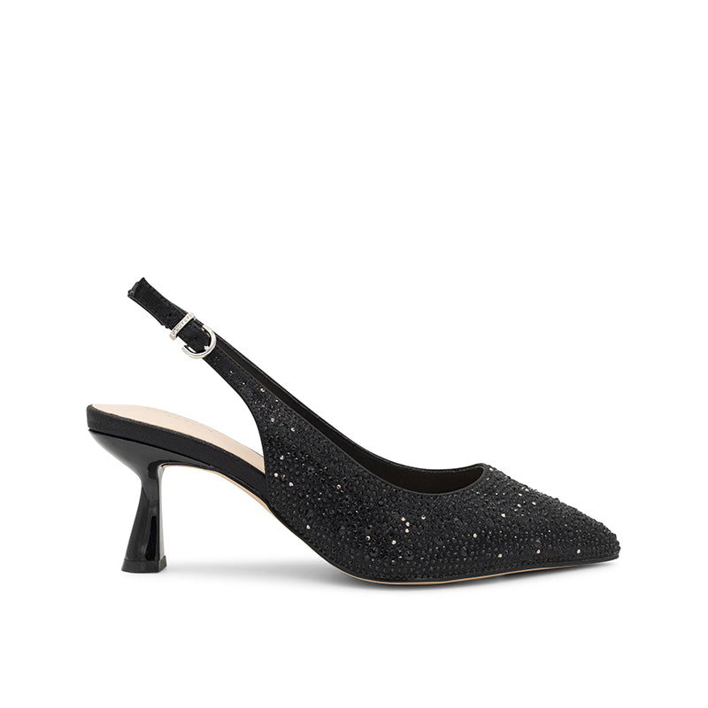 paradox london Fiora Wide Fit Heels Black Diamante Wide Fit Slingback Kitten Heel