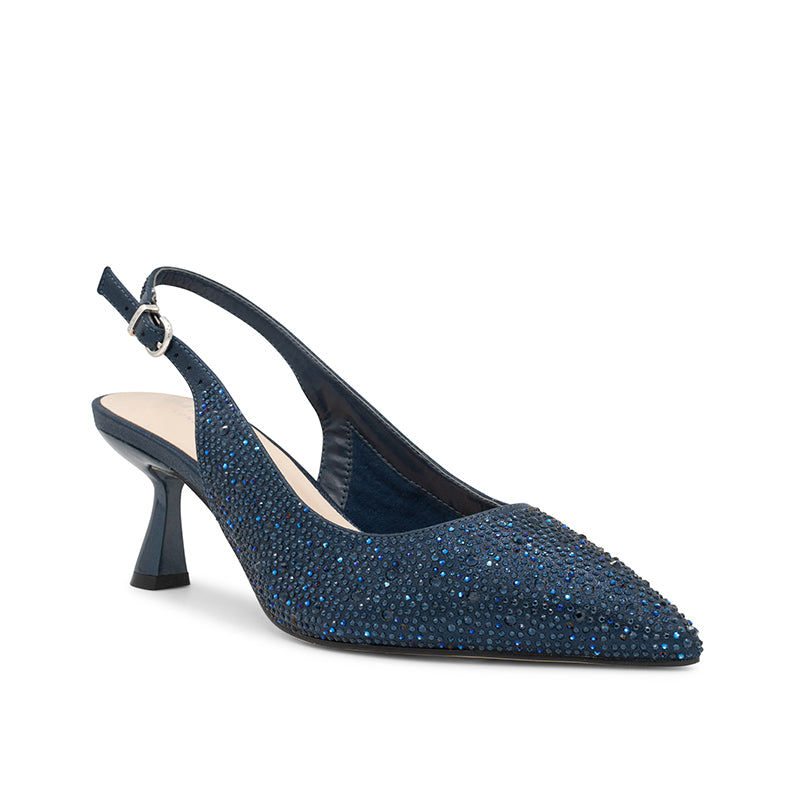 Paradox London Fiora Wide Fit Heels Navy Diamante Wide Fit Slingback Kitten Heel