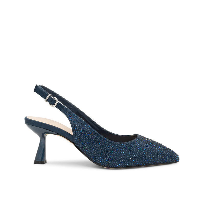 paradox london Fiora Wide Fit Heels Navy Diamante Wide Fit Slingback Kitten Heel
