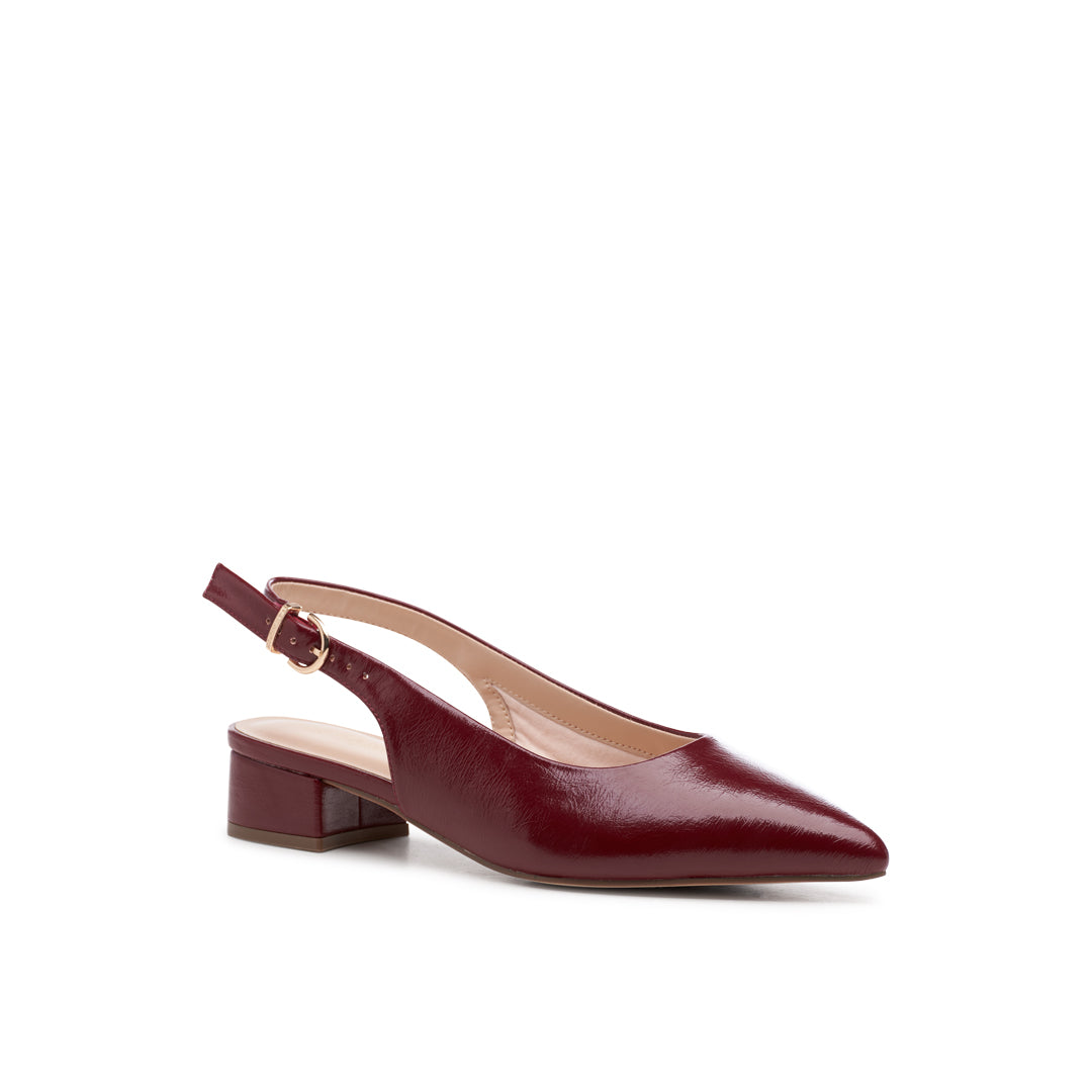 Paradox London Fiorenza Wide Fit Shoes Cherry Lacquer Faux Leather Low Heel