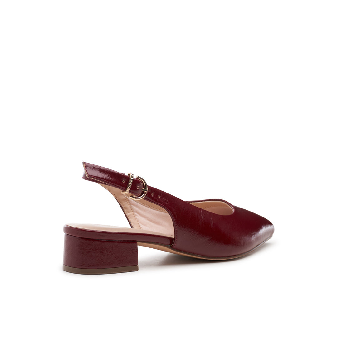 Paradox London Fiorenza Wide Fit Shoes Cherry Lacquer Faux Leather Low Heel
