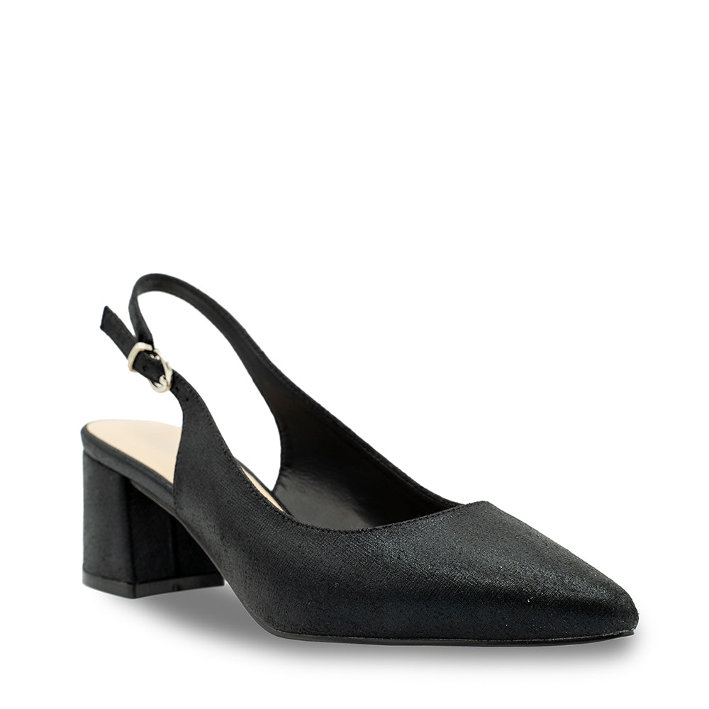 Paradox London Flynn Wide Fit Heels Black Shimmer Wide Fit Block Heel Slingback Court Shoe
