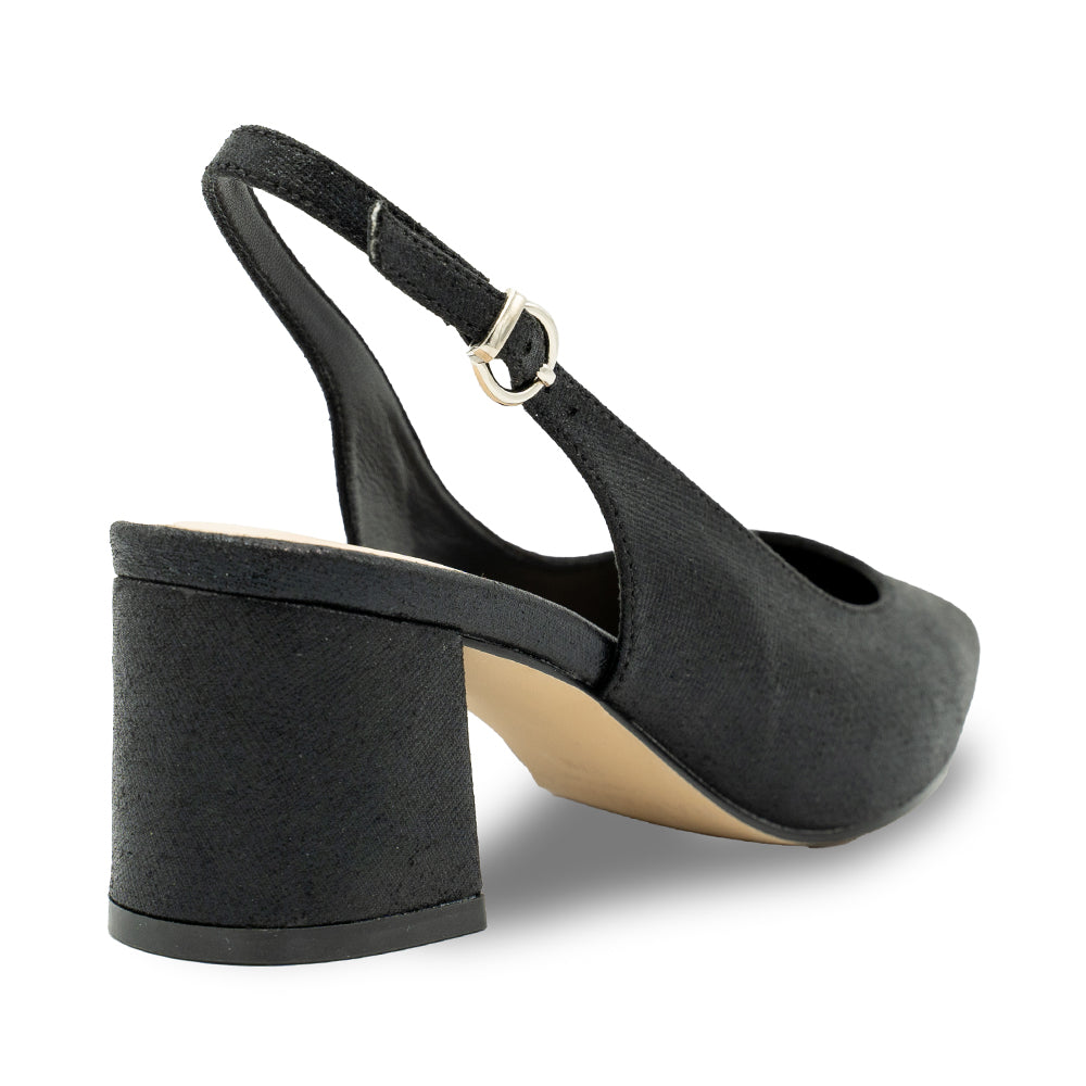 Paradox London Flynn Wide Fit Heels Black Shimmer Wide Fit Block Heel Slingback Court Shoe