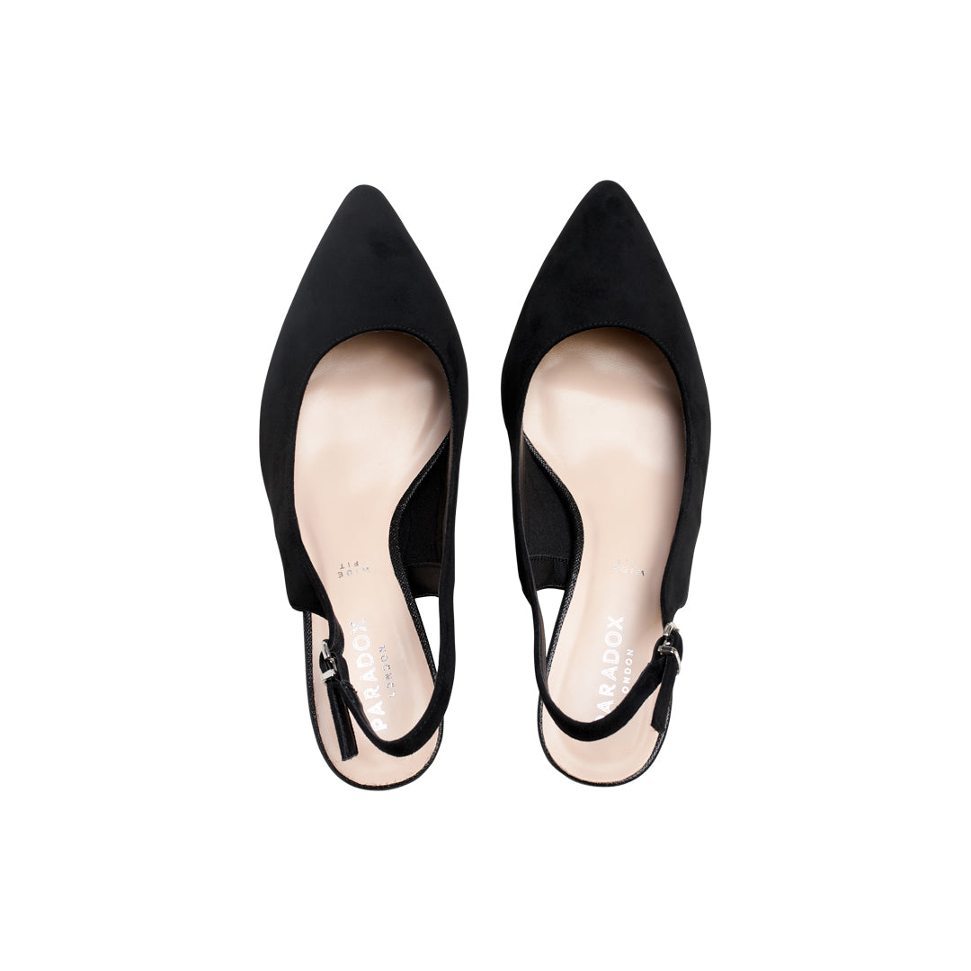 Paradox London Flynn Wide Fit Heels Black Wide Fit Micro Suede Block Heels