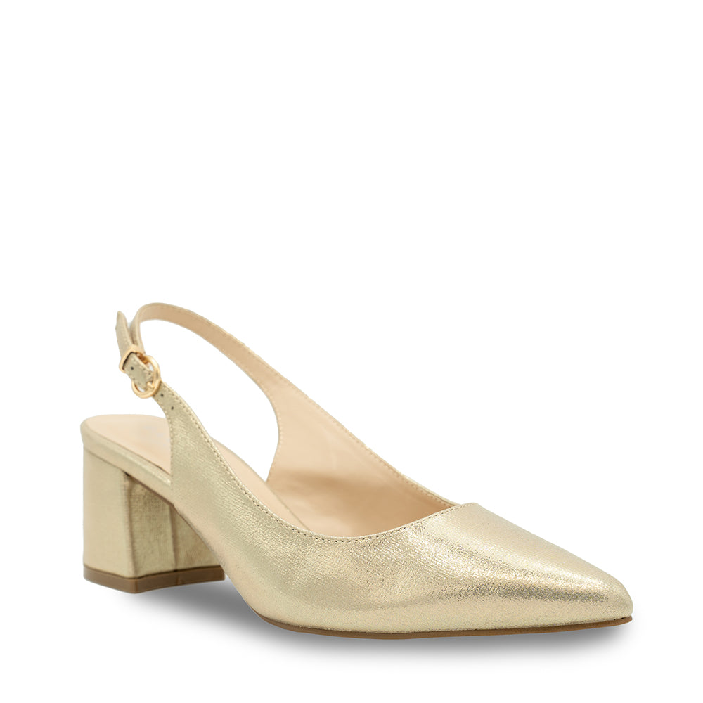 Paradox London Flynn Wide Fit Heels Champagne Shimmer Wide Fit Block Heel Slingback Court Shoe