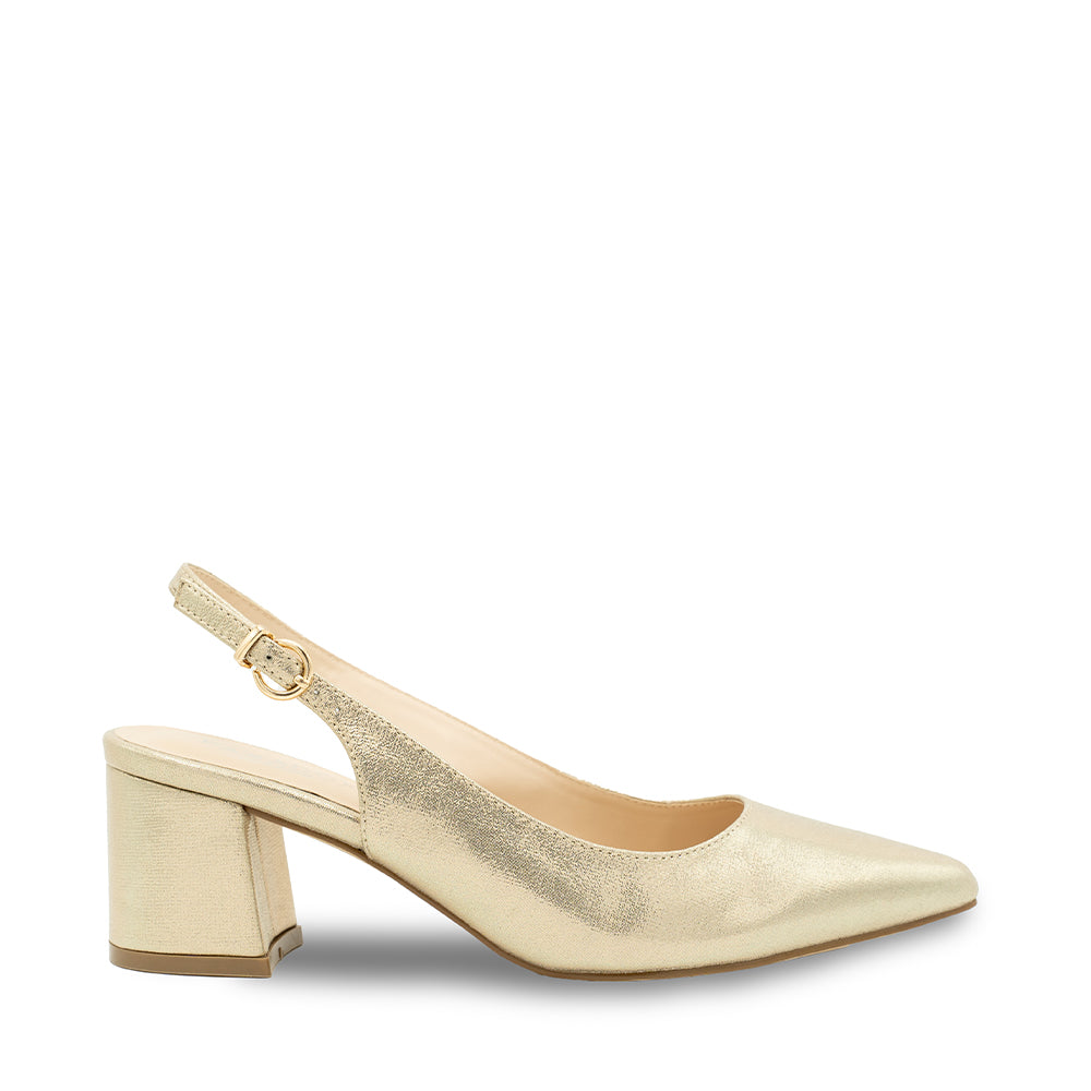 paradox london Flynn Wide Fit Heels Champagne Shimmer Wide Fit Block Heel Slingback Court Shoe