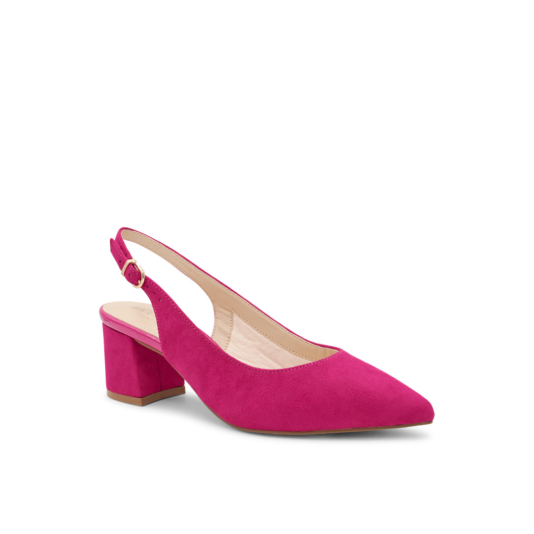 Paradox London Flynn Wide Fit Heels Fushia Microsuede Block Heel Sling Back