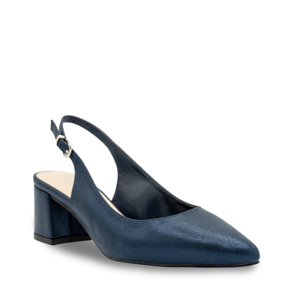 Paradox London Flynn Wide Fit Heels Navy Shimmer Wide Fit Block Heel Slingback Court Shoe