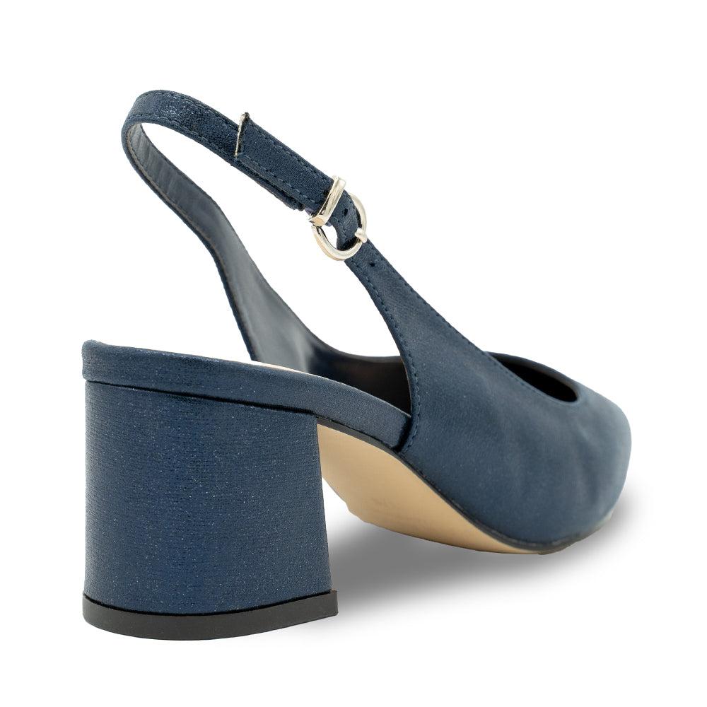 Paradox London Flynn Wide Fit Heels Navy Shimmer Wide Fit Block Heel Slingback Court Shoe