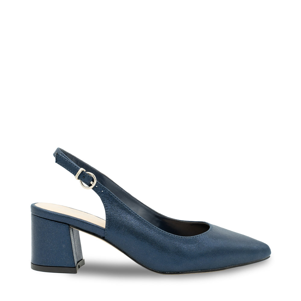paradox london Flynn Wide Fit Heels Navy Shimmer Wide Fit Block Heel Slingback Court Shoe