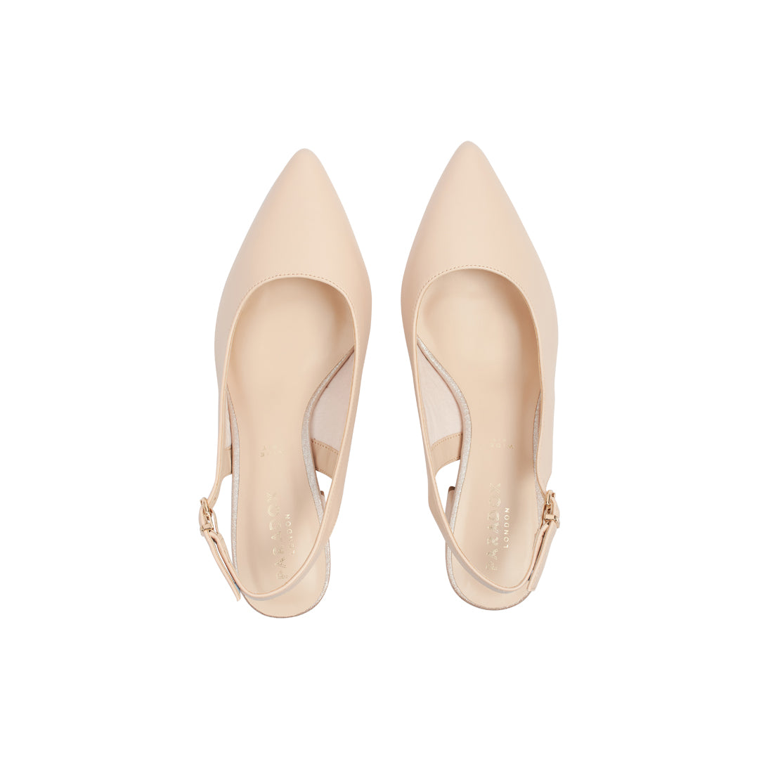 Paradox London Flynn Wide Fit Heels Nude Faux Leather Block Heel Sling Back