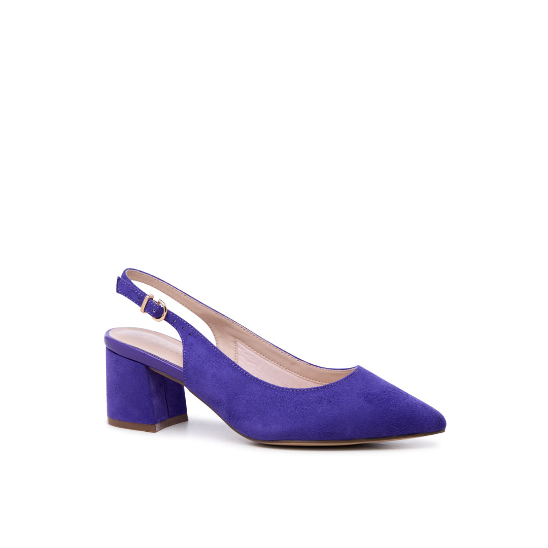 Paradox London Flynn Wide Fit Heels Purple Micro Suede Block Heels