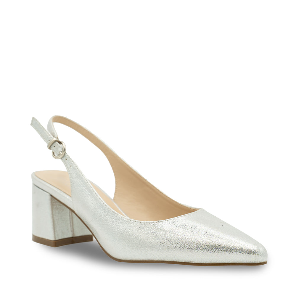 Paradox London Flynn Wide Fit Heels Silver Shimmer Wide Fit Block Heel Slingback Court Shoe
