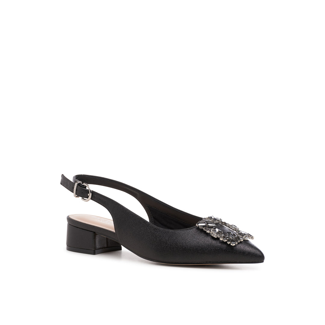 Paradox London Fortune Wide Fit Heels Black Glitter Block Heels