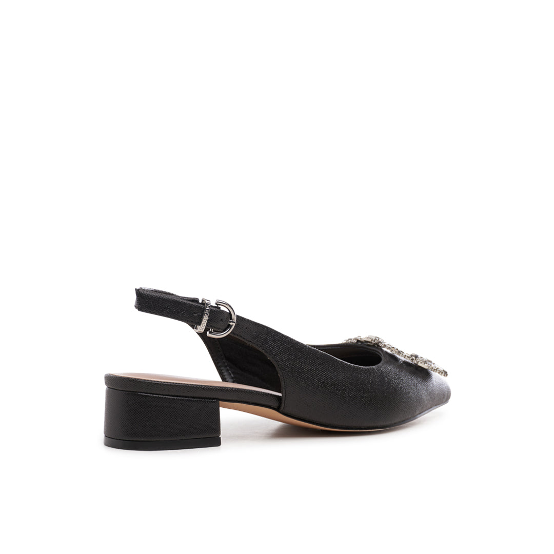 Paradox London Fortune Wide Fit Heels Black Glitter Block Heels
