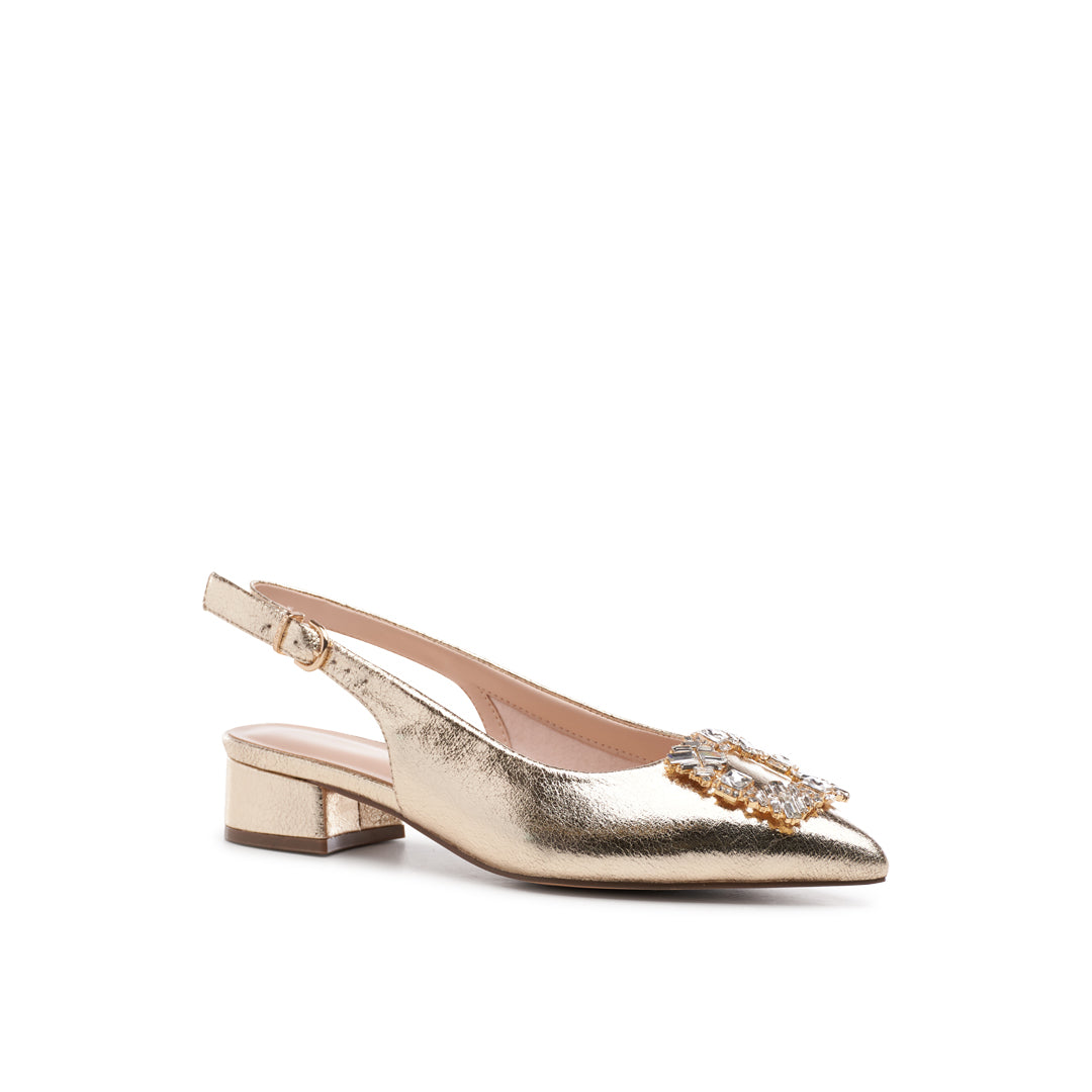Paradox London Fortune Wide Fit Heels Champagne Metallic Block Heels