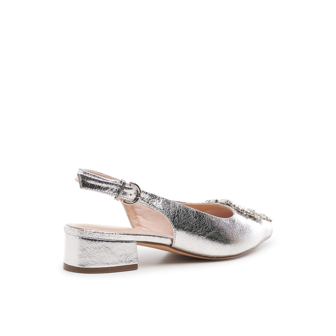 Paradox London Fortune Wide Fit Heels Silver Metallic Block Heels