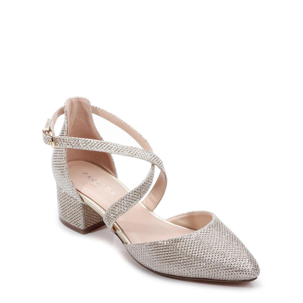 Paradox London Francis Wide Fit Heels Champagne Glitter Wide Fit Low Heel Two Part Shoe