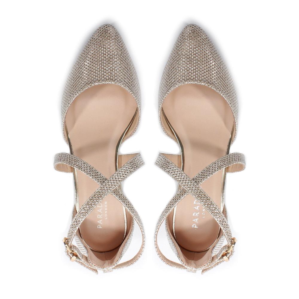 Paradox London Francis Wide Fit Heels Champagne Glitter Wide Fit Low Heel Two Part Shoe