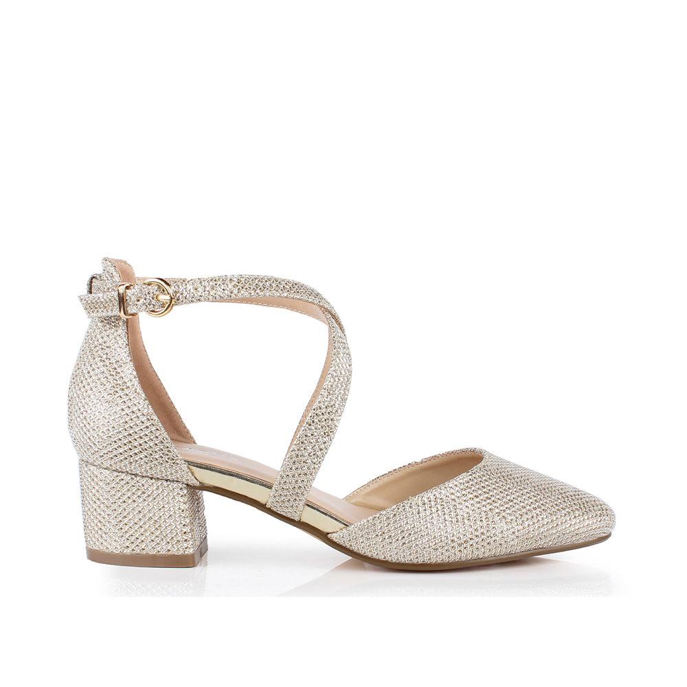 paradox london Francis Wide Fit Heels Champagne Glitter Wide Fit Low Heel Two Part Shoe