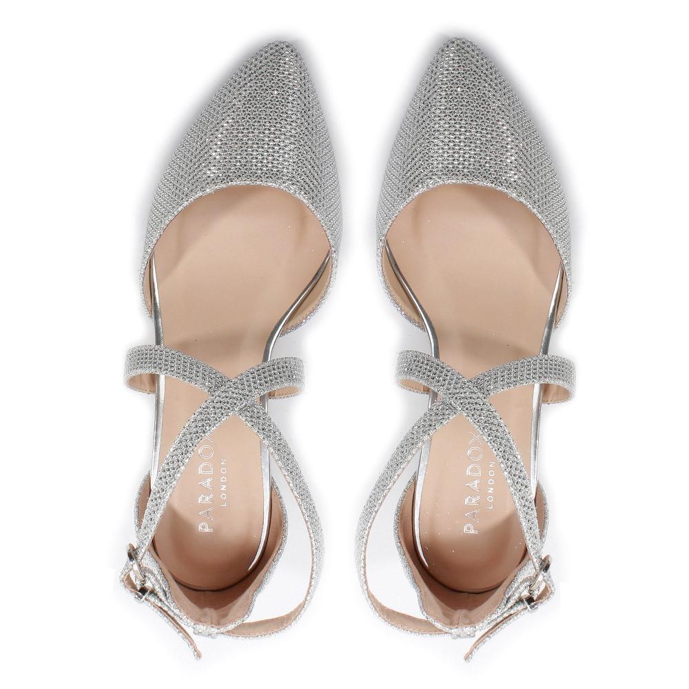 Paradox London Francis Wide Fit Heels Silver Glitter Wide Fit Low Heel Two Part Shoe