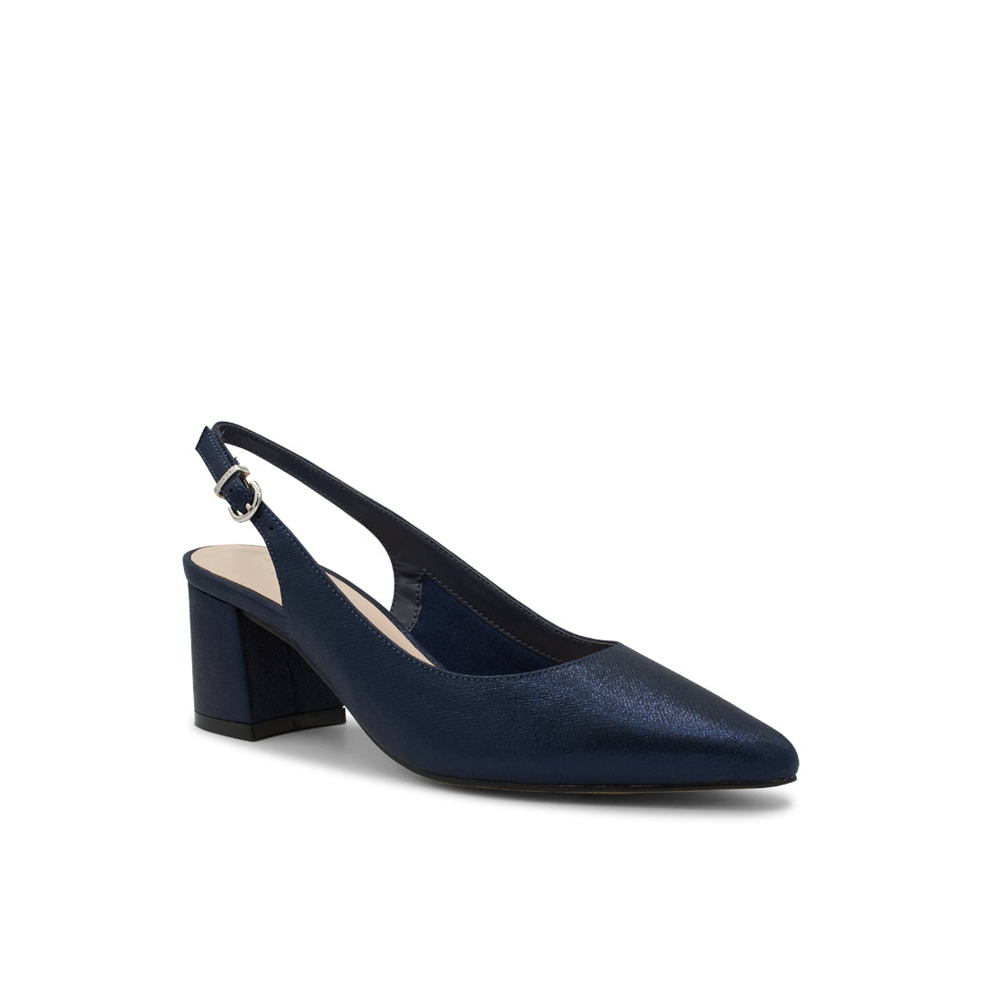 Paradox London Imelda Slingback Heels Navy Shimmer Block Heel Sling Back