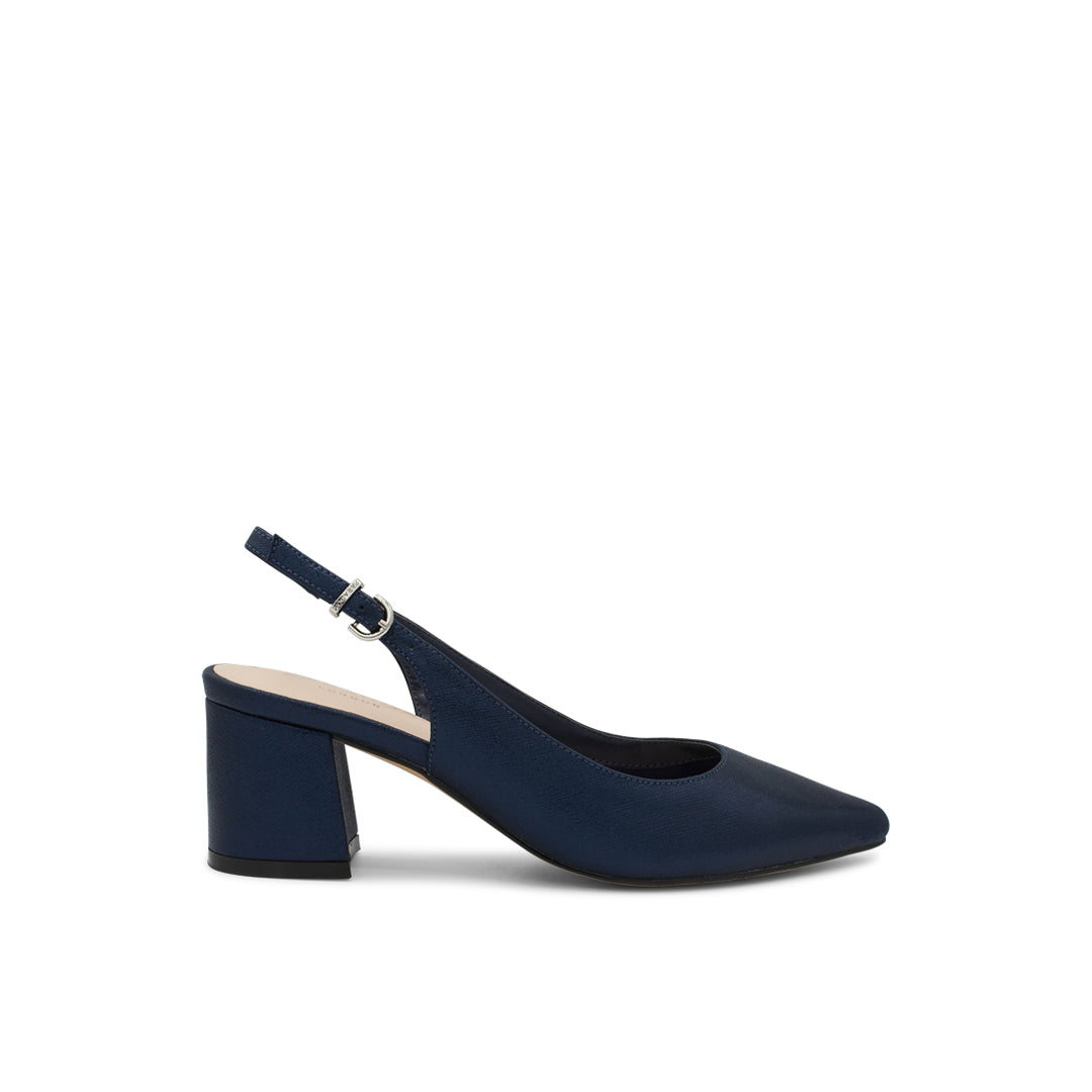 paradox london Imelda Slingback Heels Navy Shimmer Block Heel Sling Back