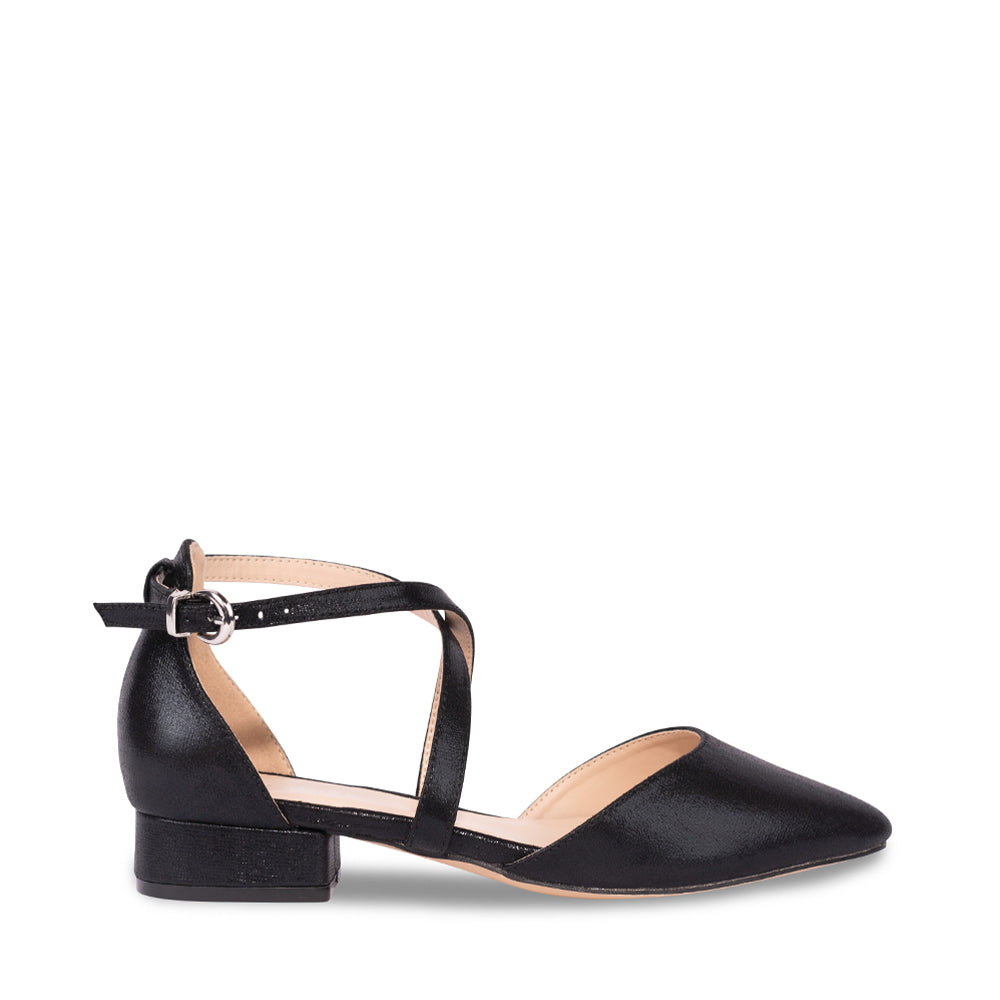paradox london Irene Cross Strap Shoes Black Shimmer 'Irene' Cross Strap Block Heel Court Shoes