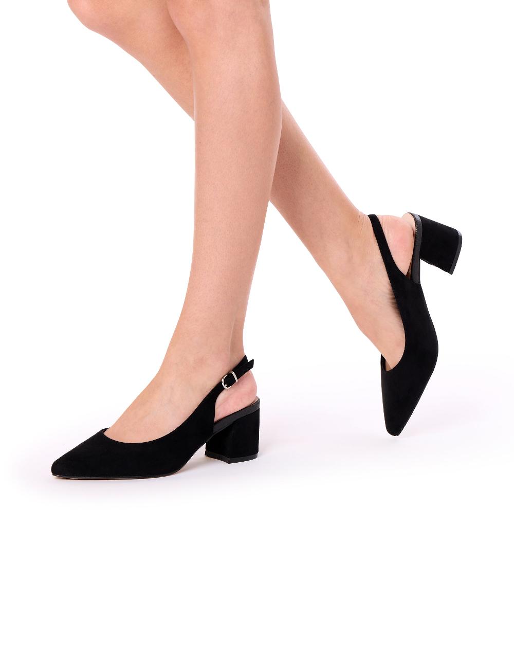Paradox London Isadora Slingback Heels Black Mid Block Heel Slingback Court Shoes