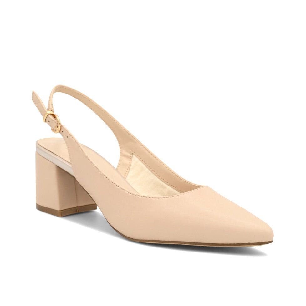Paradox London Isadora Slingback Heels Nude Faux Leather Mid Block Heel Sling Back Court Shoes