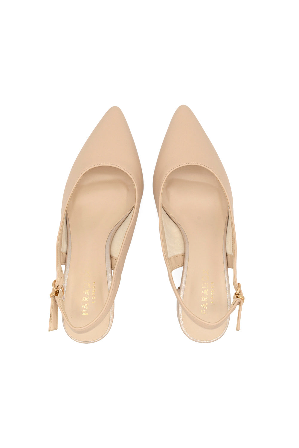 Paradox London Isadora Slingback Heels Nude Faux Leather Mid Block Heel Sling Back Court Shoes