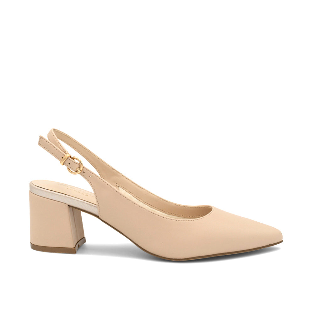 paradox london Isadora Slingback Heels Nude Faux Leather Mid Block Heel Sling back Court Shoes
