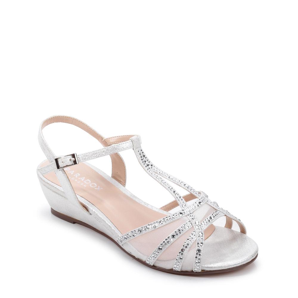 Paradox London Jilly Wide Fit Wedge Sandals Silver Glitter Extra Wide Fit Low Wedge Sandal