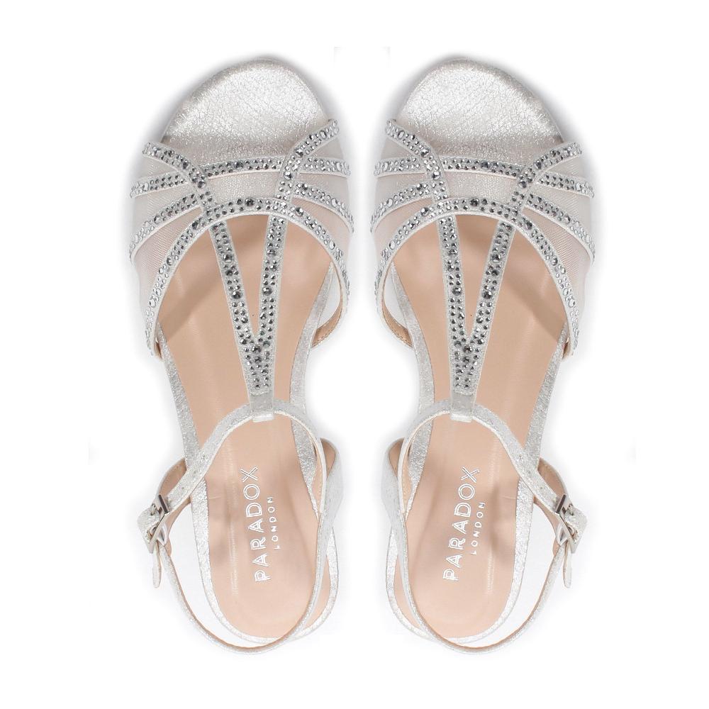 Paradox London Jilly Wide Fit Wedge Sandals Silver Glitter Extra Wide Fit Low Wedge Sandal