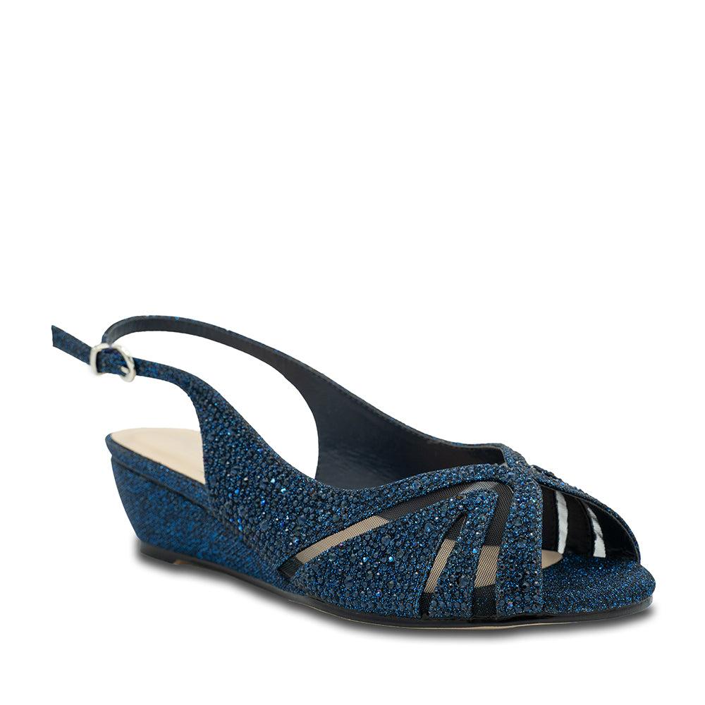 Paradox London Jocelyn Wide Fit Wedge Sandals Navy Glitter Wide Fit Wedge Sandal