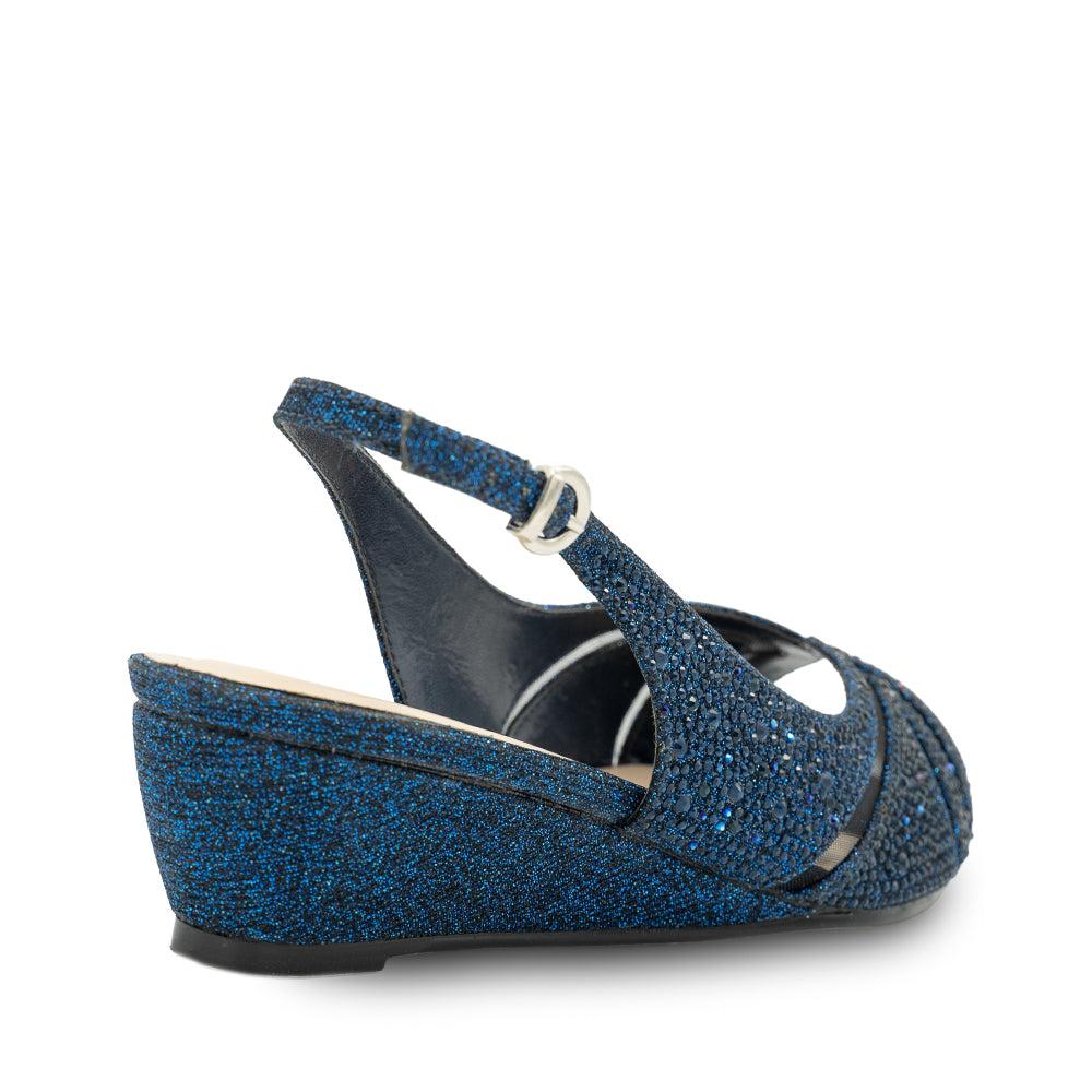 Paradox London Jocelyn Wide Fit Wedge Sandals Navy Glitter Wide Fit Wedge Sandal