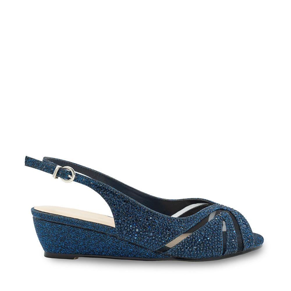 paradox london Jocelyn Wide Fit Wedge Sandals Navy Glitter Wide Fit Wedge Sandal