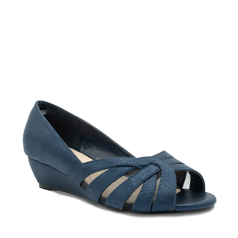 Paradox London Judy Wide Fit Wedge Sandals Navy Shimmer Wide Fit Wedge Sandal